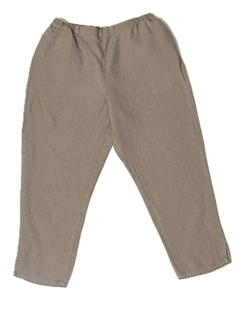FLAX Pants 100% Linen Sz M (10-14) Elastic Waist Pockets Lagenloook Pull On